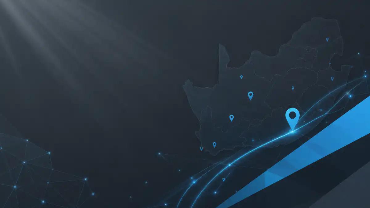Abstract digital marketing header image representing local SEO for South African businesses, charcoal and sky blue colour palette